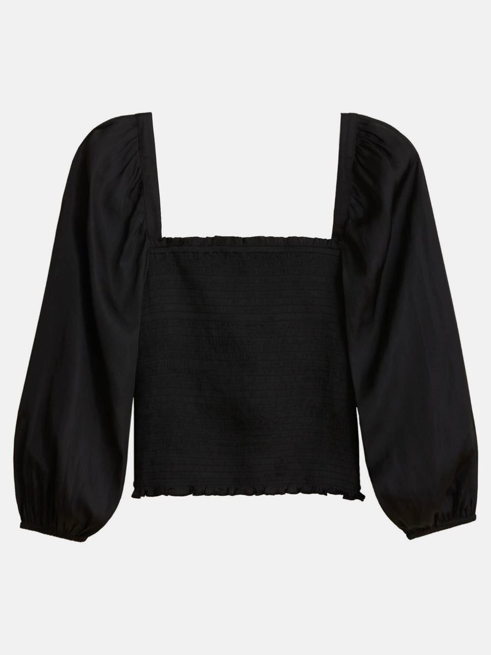 J. Crew Black Square Neck Puff Sleeve Smocked Top